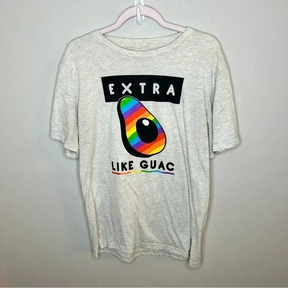 Extra Like Guac Women Size Large Tee Shirt Graphic T-Shirt Soft Rainbow